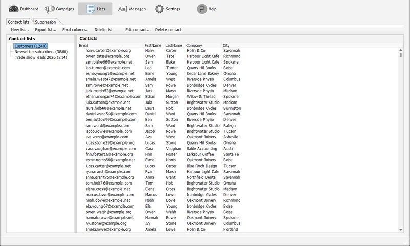 Contact lists